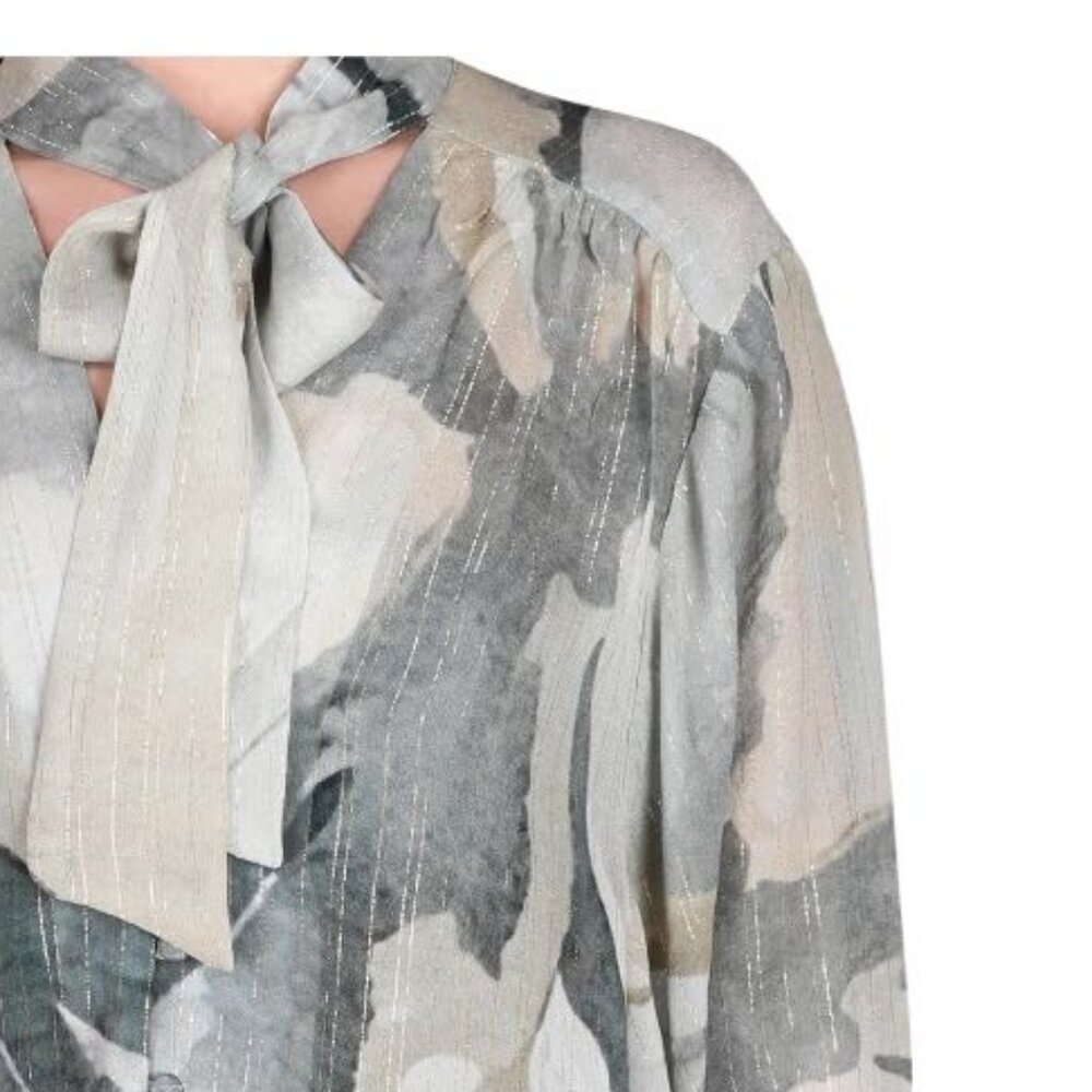 Anthropologie Bl^nk Grey Marble Print Neck Tie Semi Sheer Moira Shirt NWT - Picture 13 of 13